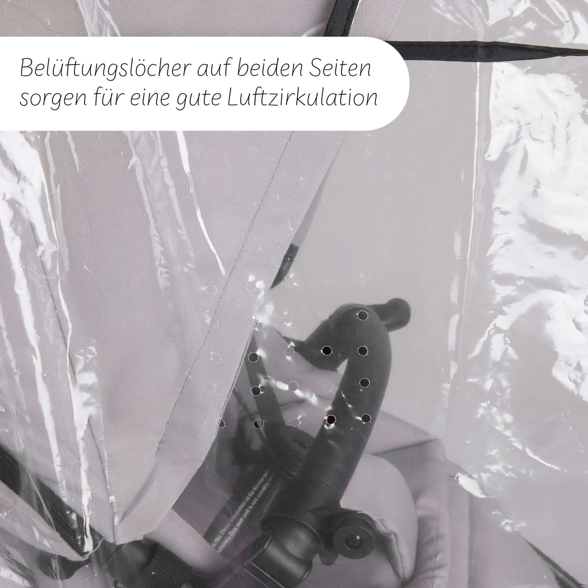 ABC Design Double Pushchair Rain Cover showcasing ventilation for comfort and compatibility with the Zoom Double Pushchair.