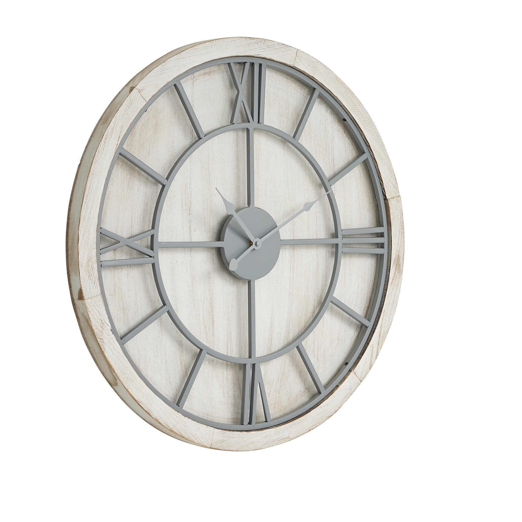 Williston White Wall Clock - Luxury Designer Furniture. Modern, curated style for premium home decor with grey metal roman numerals.