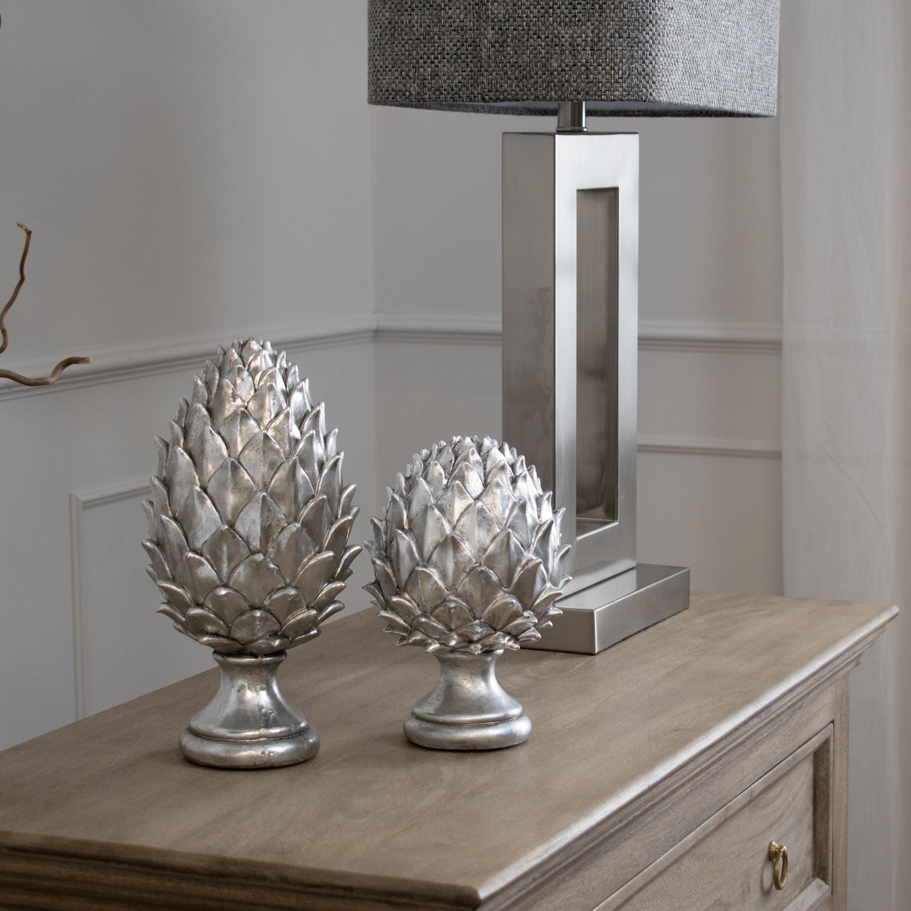 Tall Silver Pinecone Finial – Luxury Furniture from Designer Collection, perfect for modern and curated home décor.