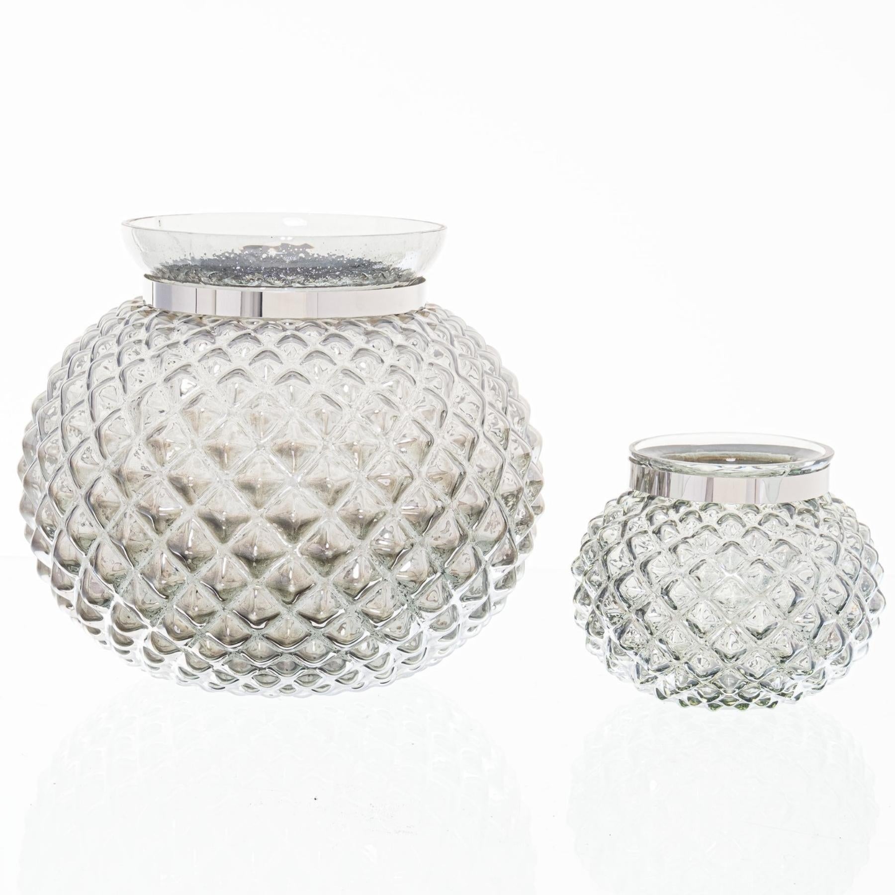 Smoked Midnight Combe Candle Holder with diamond-cut pattern, luxury and modern elegance. Ideal for premium home decor.