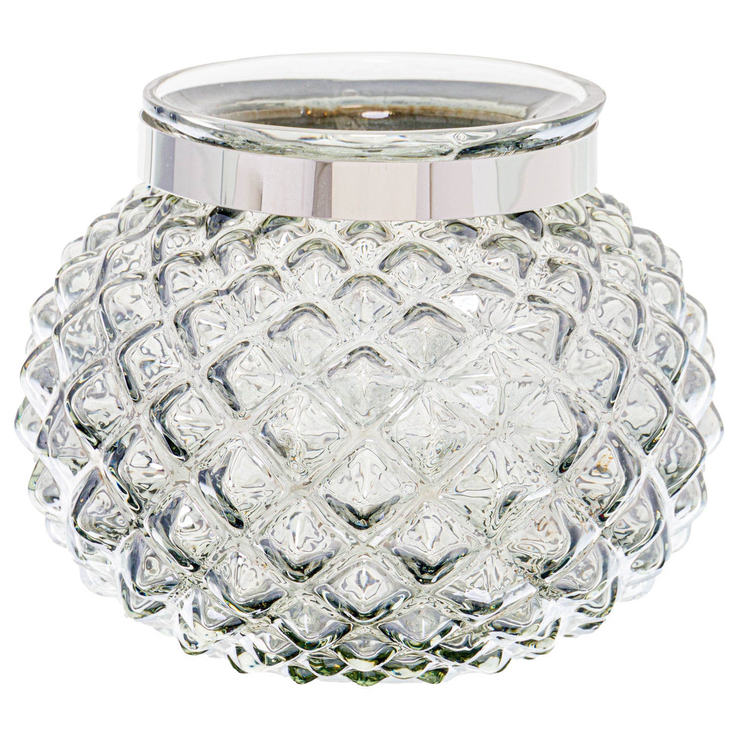 Smoked Midnight Combe Candle Holder with diamond-cut smoky glass and silver rim, perfect for luxury and designer home decor.
