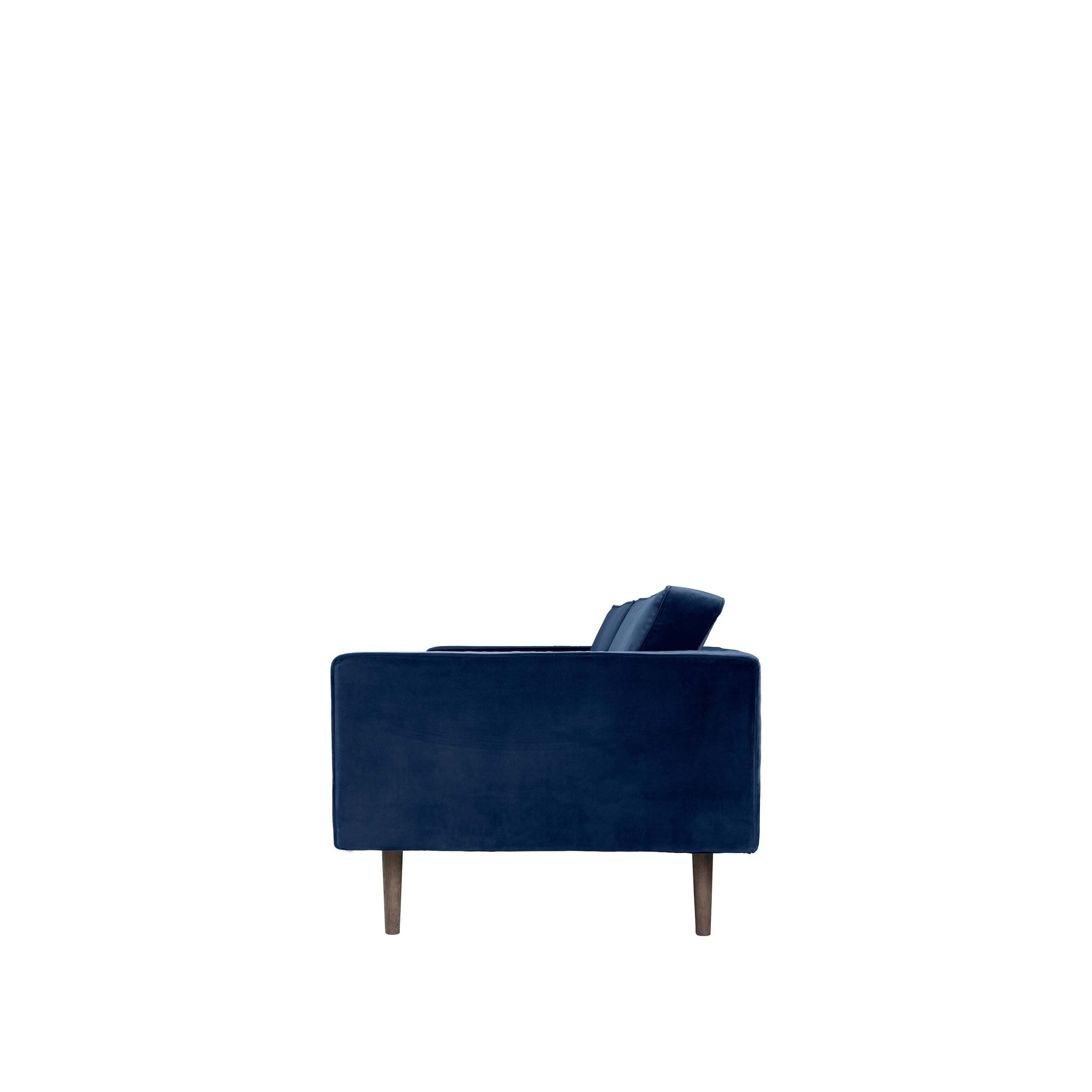 Side view of Wind Sofa 2-seater in Insignia Blue, a luxury and designer furniture piece for premium modern home decor.