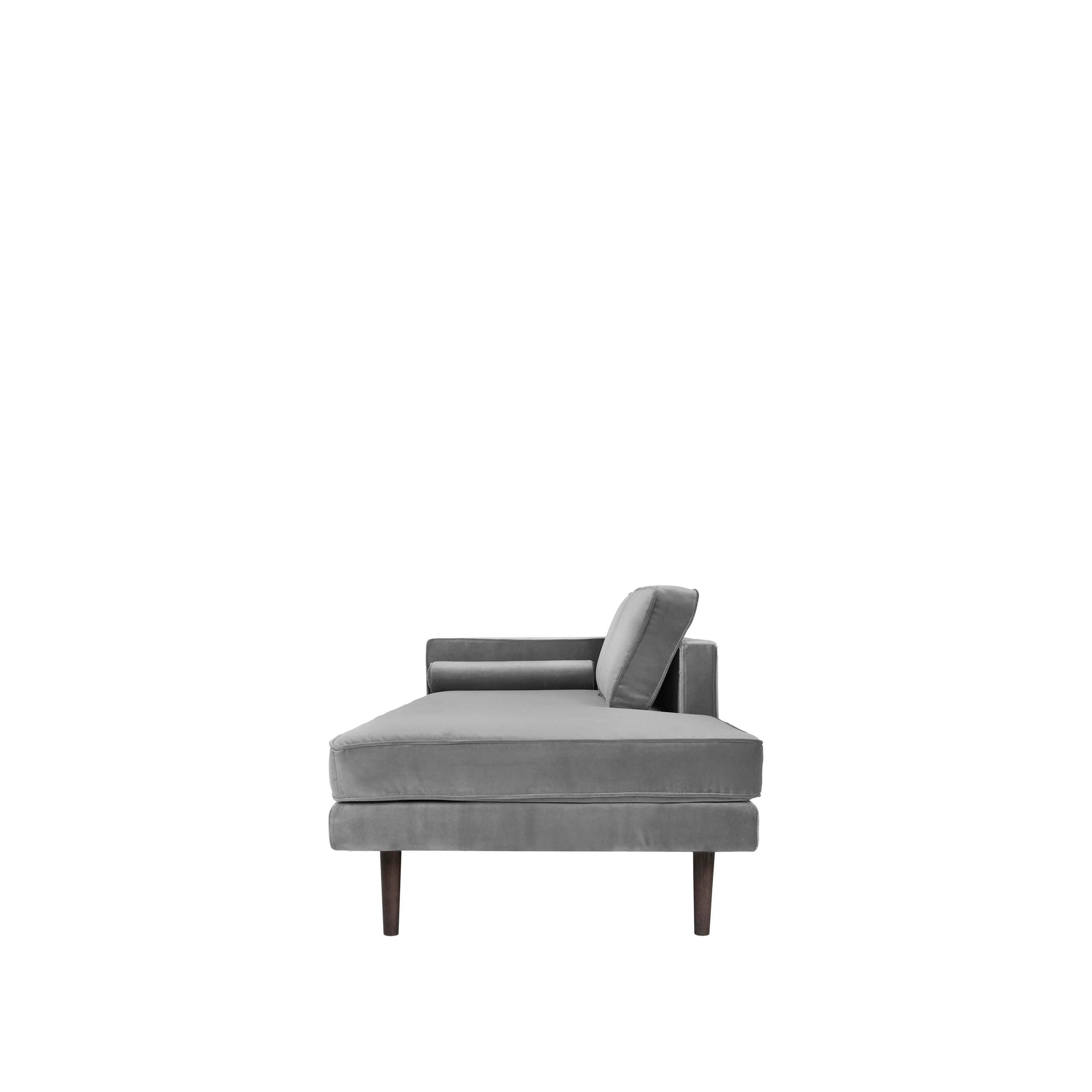 Wind Chaise Longue Left Sided in Drizzle Grey, Scandinavian luxury furniture piece for modern high-end home decor.