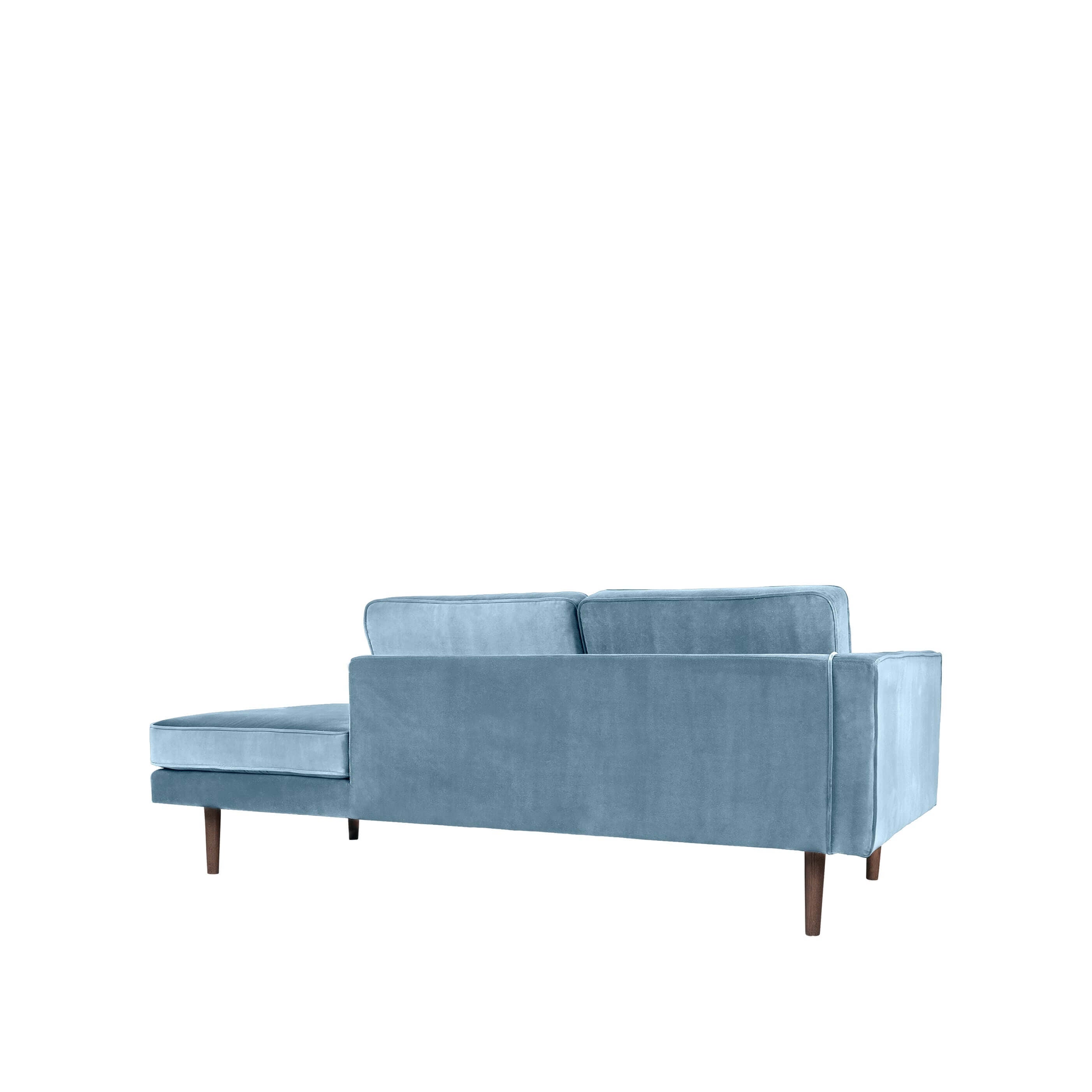 Pastel blue wind chaise longue left sided luxury designer furniture, modern aesthetic, premium home decor piece for curated interiors