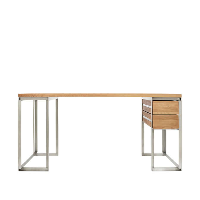 Outline Desk – Luxury and Designer Furniture. Modern minimalist desk with brushed stainless steel and lacquered oak. Premium home decor piece.