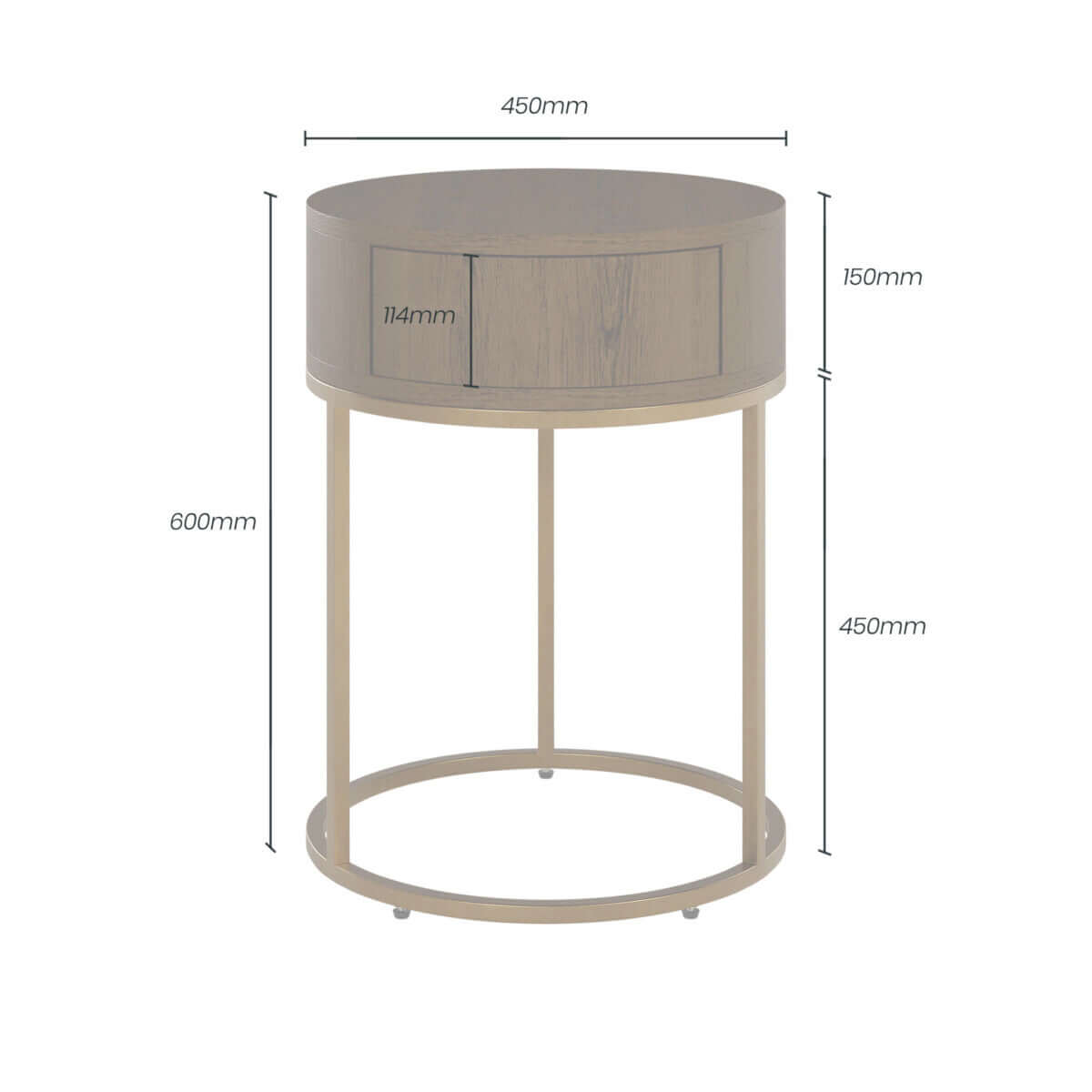 Hampton Bedside | Round Wooden | Brown