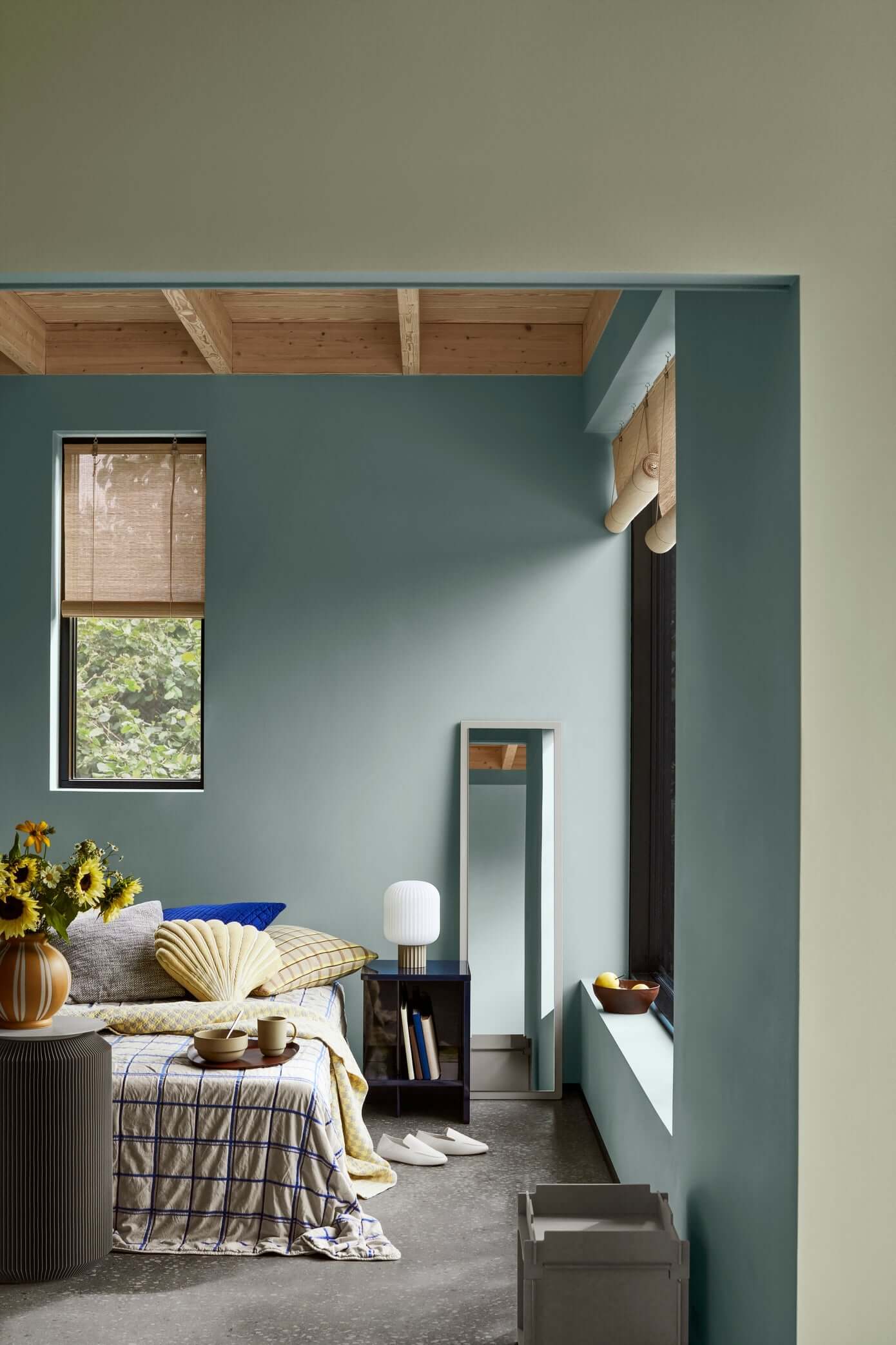 Cozy modern bedroom with Lolly Table Lamp, blending contemporary elegance and functionality. Luxury Furniture by Curated Furniture Collection.