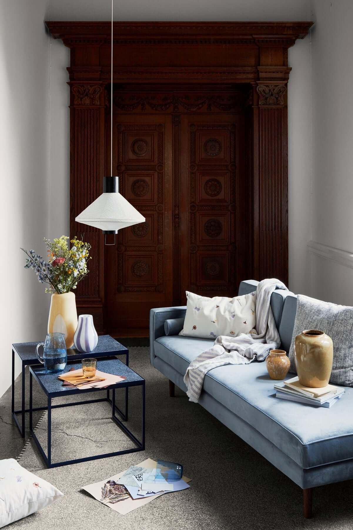 Luxury Designer Wind Chaise Lounge by Broste Copenhagen in Grape Leaf Green, showcasing modern Scandinavian style for premium home decor.