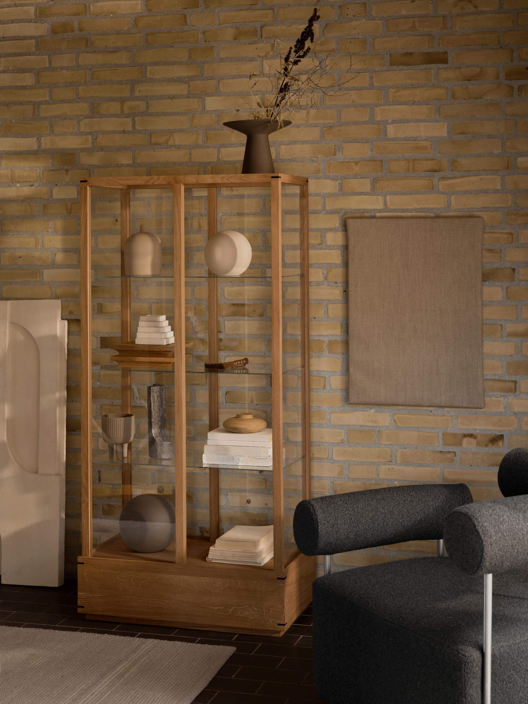 Japanese Cabinet L – Luxury and Designer Furniture, featuring a warm oak frame with glass panels, perfect for modern home decor.