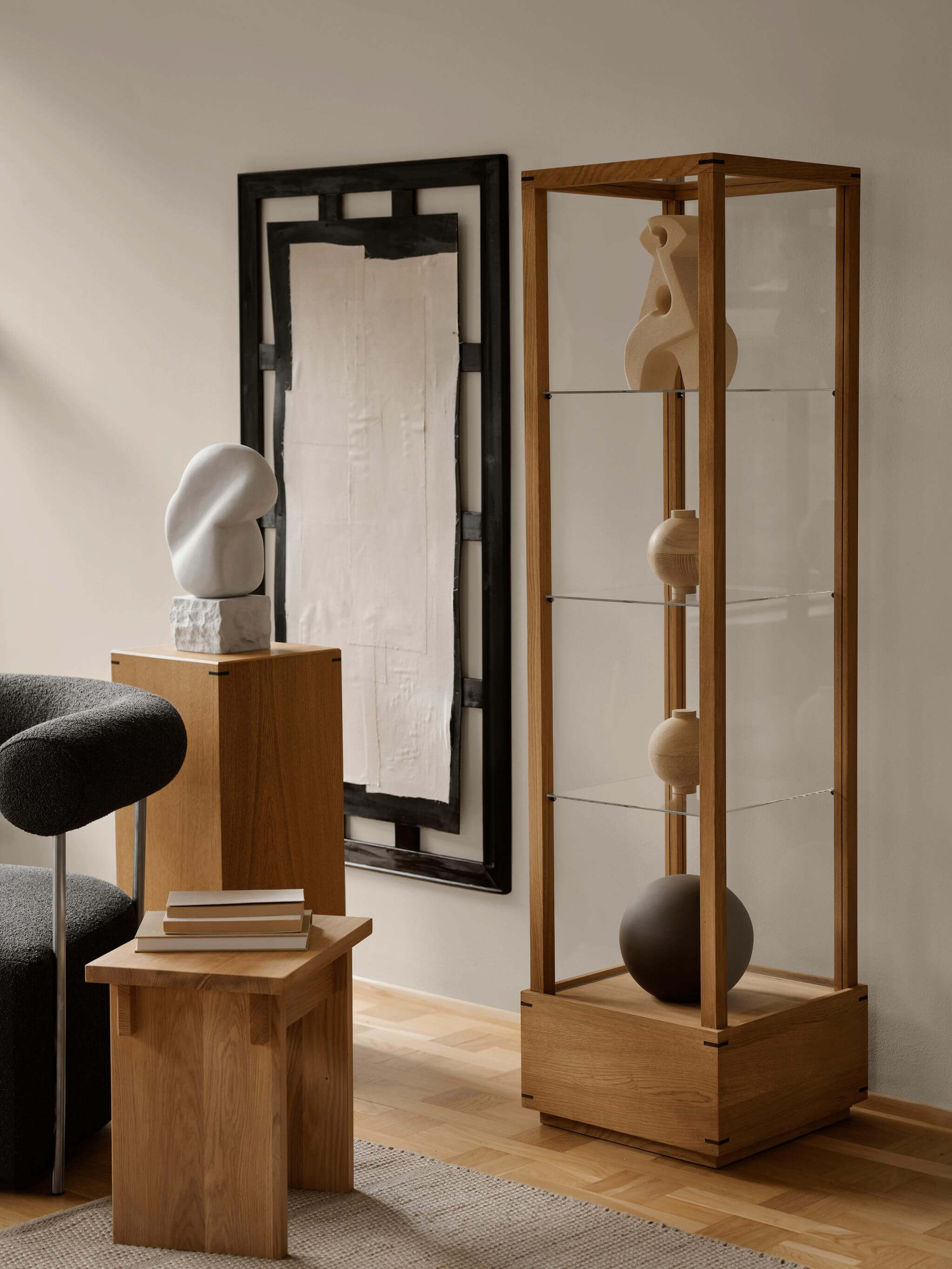 Japanese Cabinet M with oiled oak frame and glass for luxury and designer furniture, ideal for modern and curated home decor.