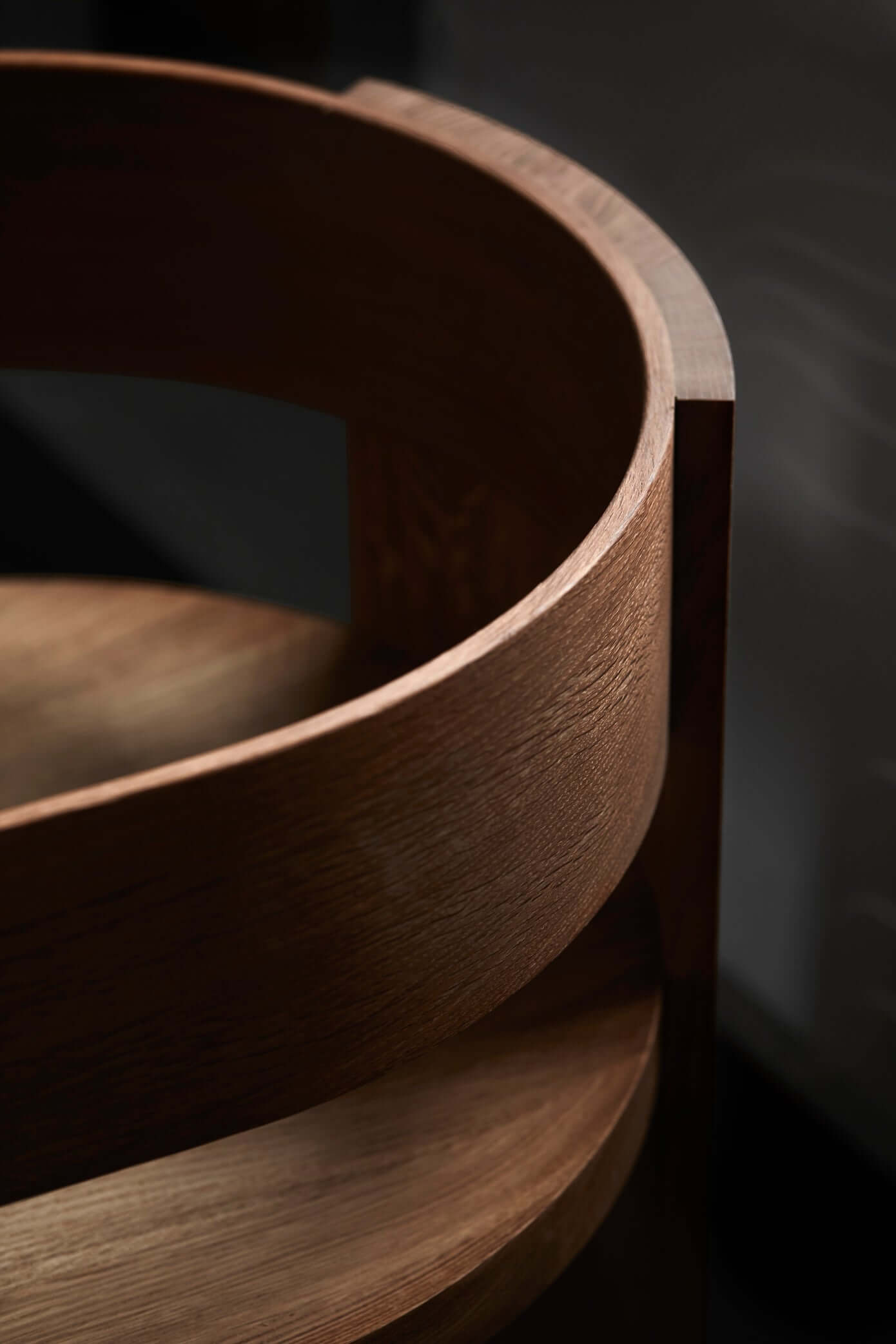 Elegant curved wood design of the Collector Dining Chair, highlighting luxury and modern craftsmanship in premium home furnishings.