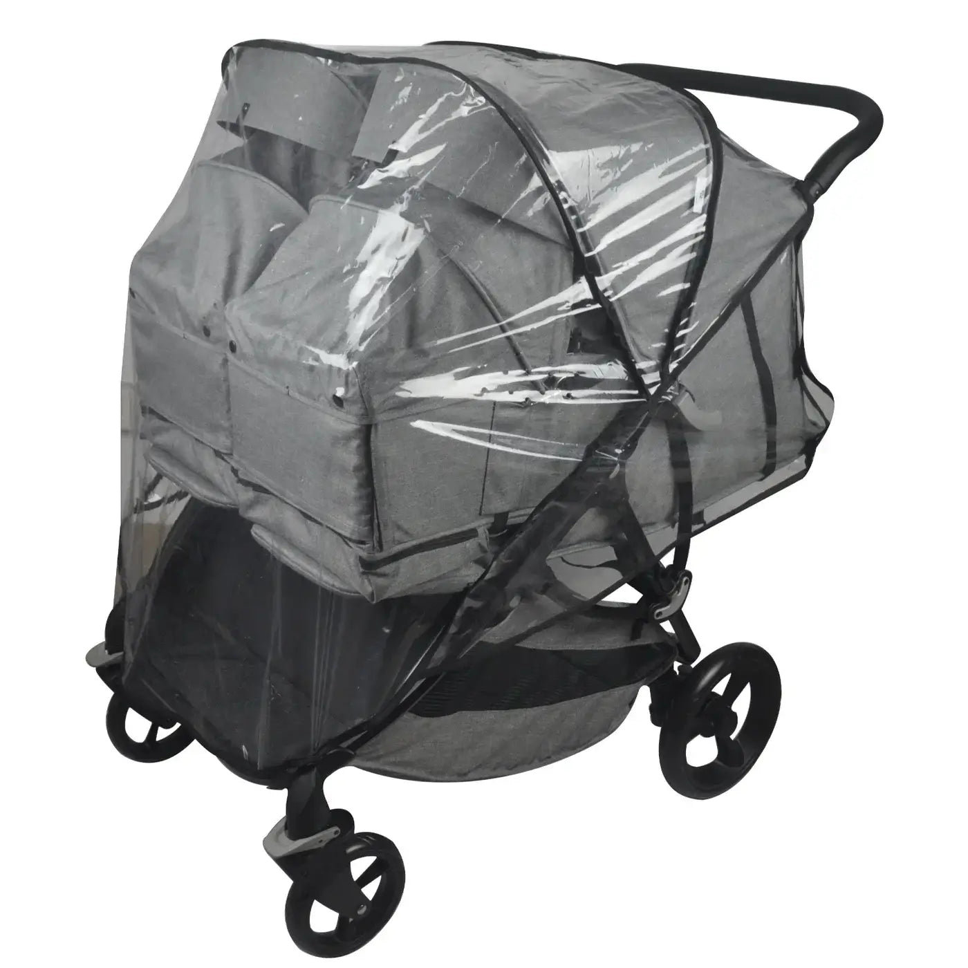 Roma Gemini Rain Cover on double pram, luxury and designer furniture-inspired design. Premium home furnishings for modern lifestyles.