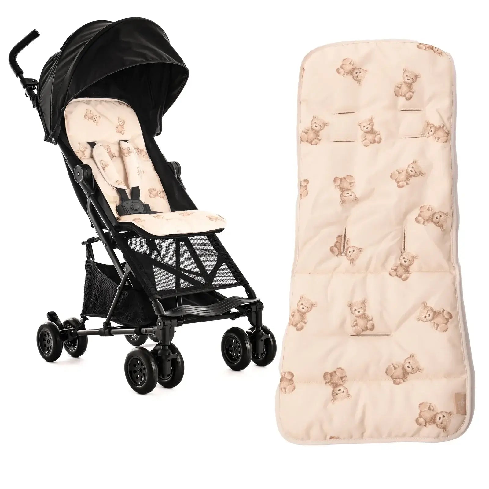 Roma Rizzo 2 Teddy Cream Stroller, luxury lightweight pushchair, designer furniture in high-end modern style with teddy print.