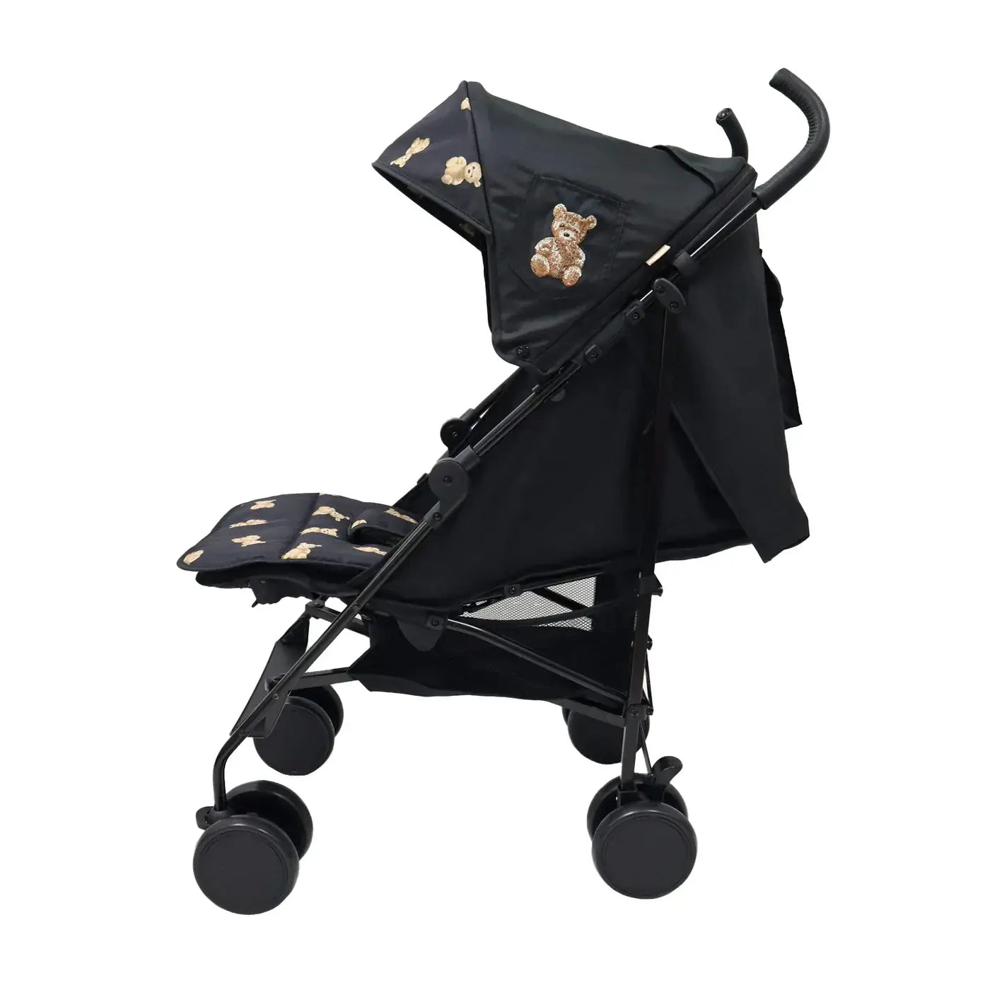 Roma Star Teddy Black Stroller - Luxury designer stroller with teddy fabric, modern design, perfect for travel and compact spaces.