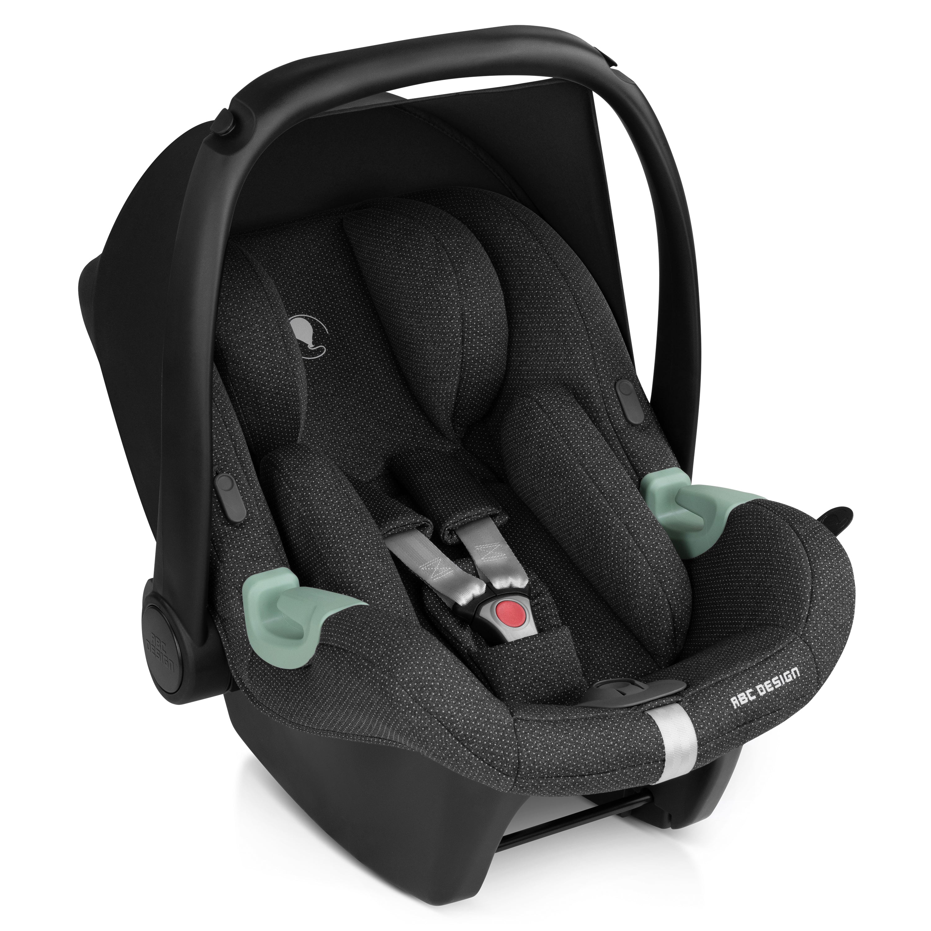 Premium black baby car seat with ergonomic design, harness, and handle for easy carrying.
