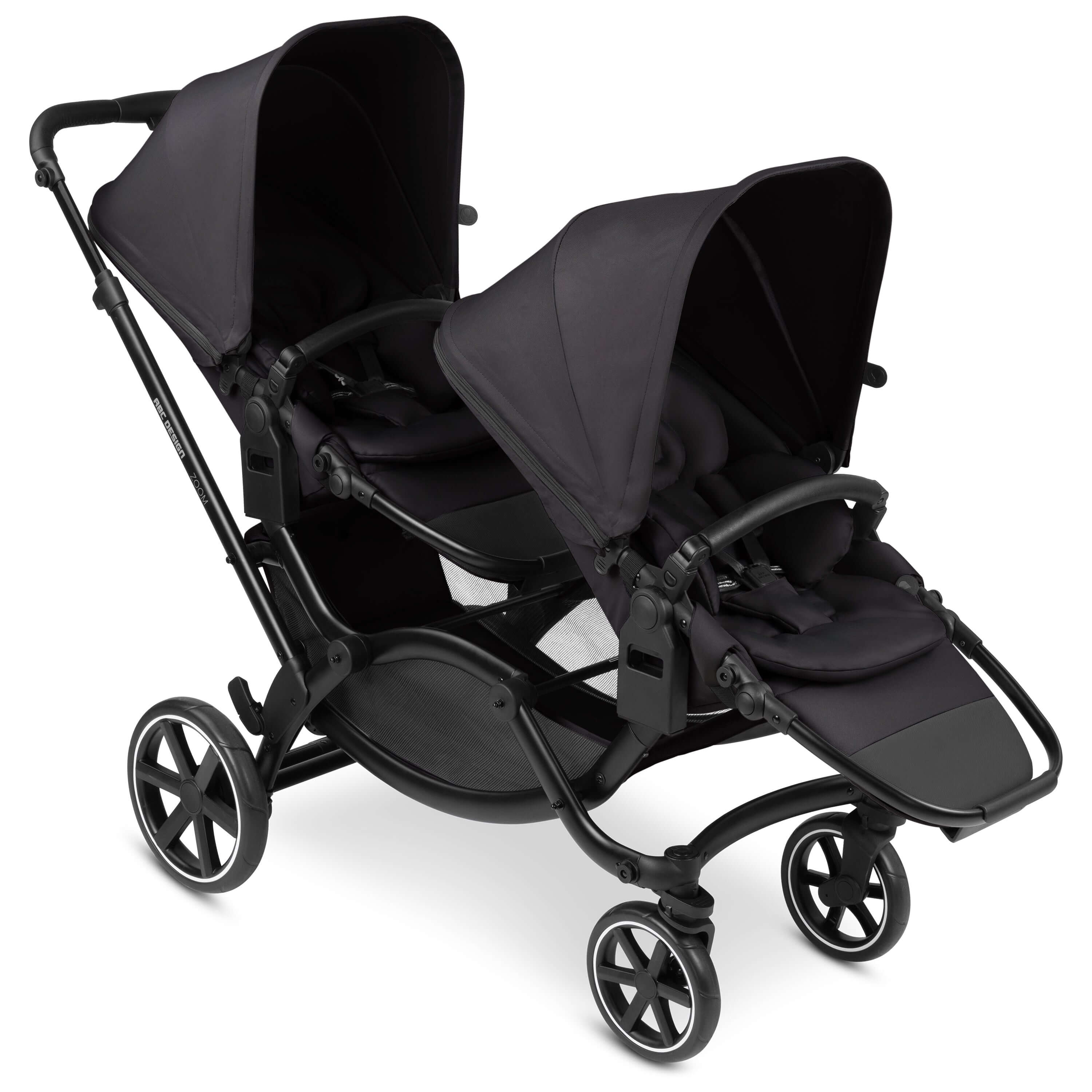 Luxury ABC Design Zoom Double Pushchair with premium features, perfect for modern family outings. Designer elegance in black.