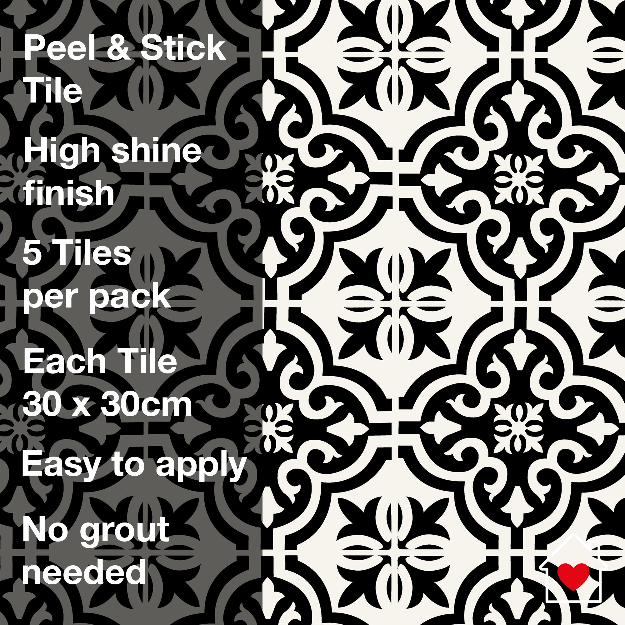 Wall Tile Motif 30.5x30.5cm Black (5 Tiles Per Pack) image 5