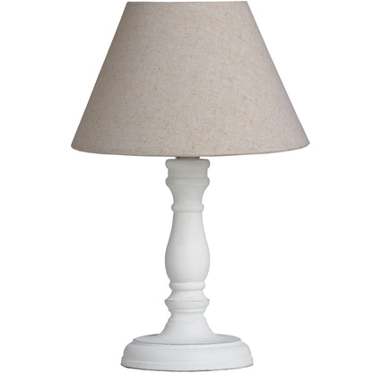 Cyrene Table Lamp – Luxury Furniture featuring a white wooden base and oatmeal shade for premium modern home decor.