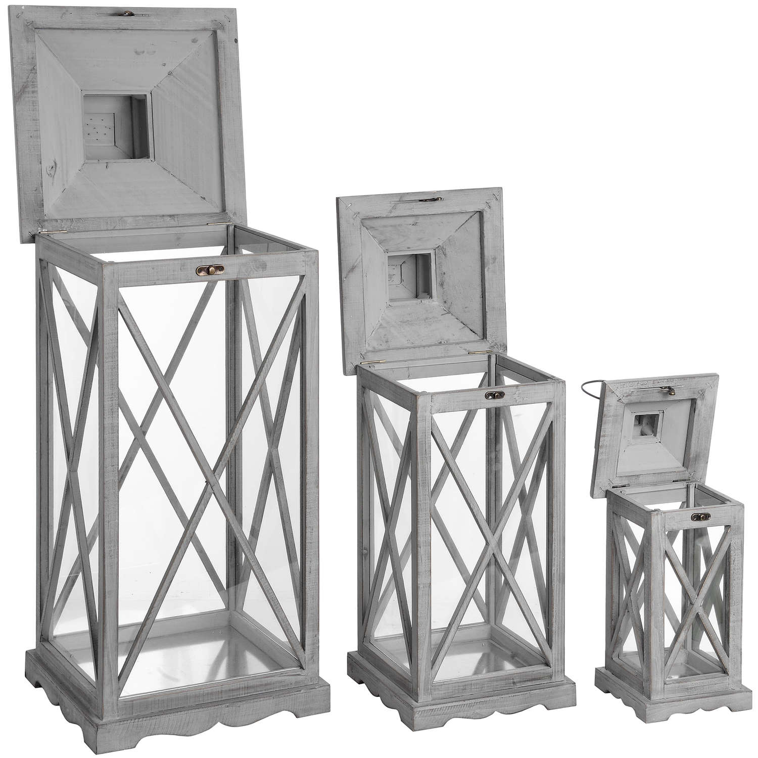 Set of Three Wooden Lanterns with Cross Section Design | Luxury Designer Furniture for Modern Home Decor | Premium Furnishings