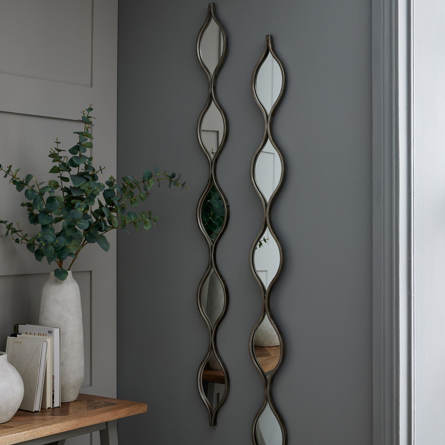 Decorative Hanging Silver Mirror – Luxury Designer Furniture, Premium Modern Home Decor, Featuring a Slim Lustrous Silver Frame