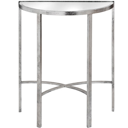Mirrored Silver Half Moon Table with Cross Detail – Luxury Designer Furniture for Premium Modern Home Decor