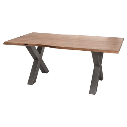 Live Edge Collection Dining Table with Indian acacia wood and grey metal cross legs – Premium Modern Luxury Furniture