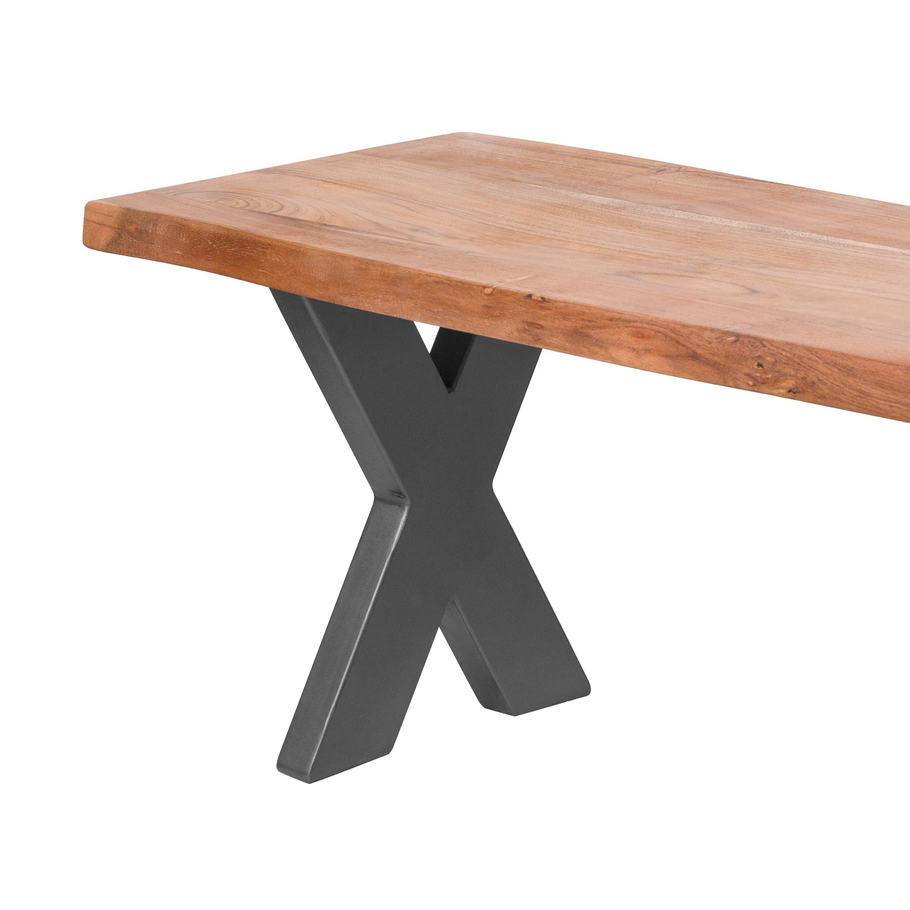 Live Edge Collection Bench by Vendor – Luxury and modern furniture with Indian acacia wood and grey metal frame.
