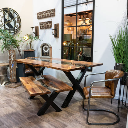 Live Edge Collection River Dining Table - Luxury and Designer Furniture, Premium Modern Design with Glass Centre and Metalwork Frame