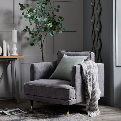 Alt Tag: Hampton Grey Large Arm Chair – Luxury and Designer Furniture by Vendor. Modern grey armchair in a curated home setting.