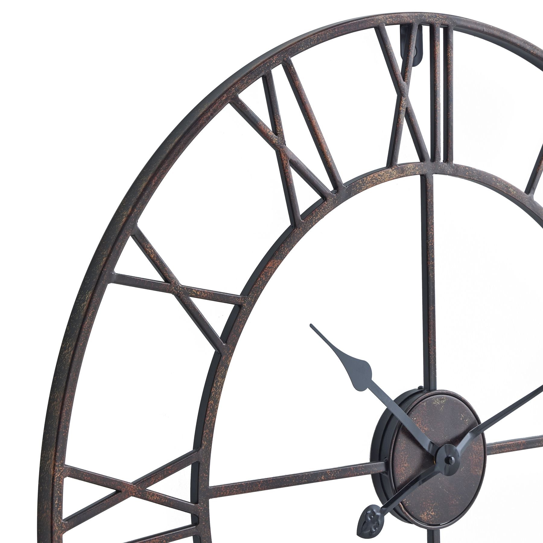 Bronze Skeleton Wall Clock - Luxury Designer Furniture. Modern open skeleton design, Roman numerals, antique bronze finish. Premium Home Decor.