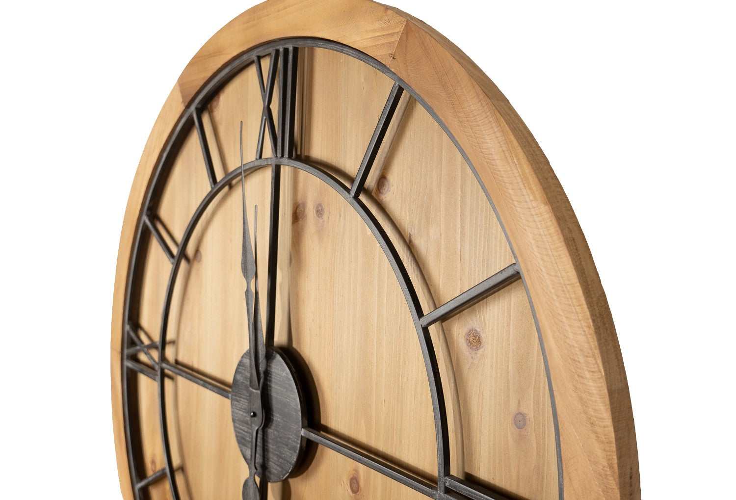Williston Wooden Wall Clock with grey Roman numerals, perfect for luxury and designer modern home decor.