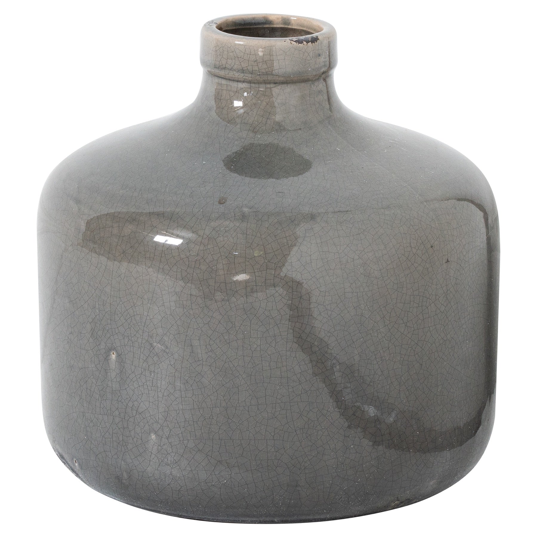 Garda Grey Glazed Chive Vase – Luxury and Designer Furniture, Premium modern vase in subtle distressed grey glaze for high-end home decor.