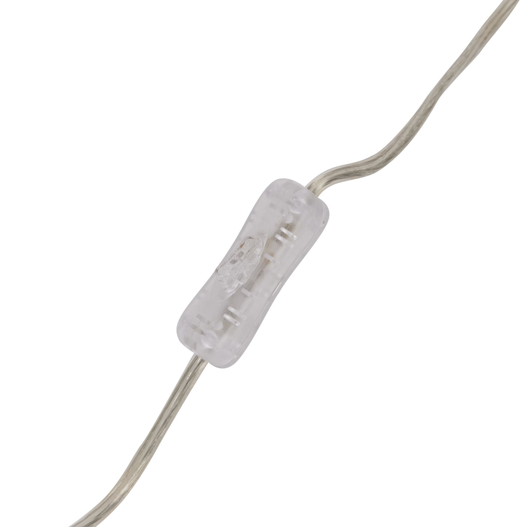 Close-up of a transparent electrical cord switch for Alberta Metallic Glass Lamp, showcasing the premium design. Luxury and designer furniture accessory.