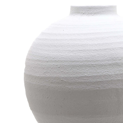 Tiber Large Matt White Ceramic Vase showcasing linear textures, ideal for luxury and modern furniture collections.