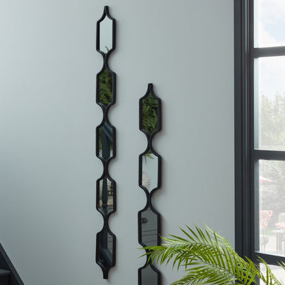 Decorative modern black hanging mirror with minimalist metal frame and geometric design, ideal for luxury and designer home decor.