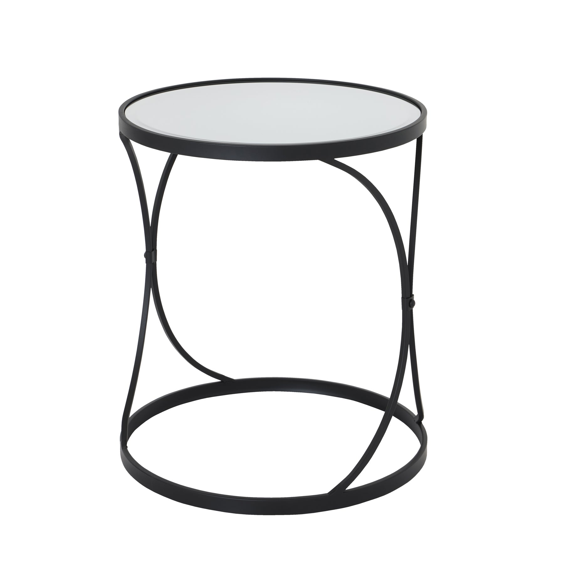 Concaved set of two black mirrored side tables – luxury modern design by premium home furnishings collection.