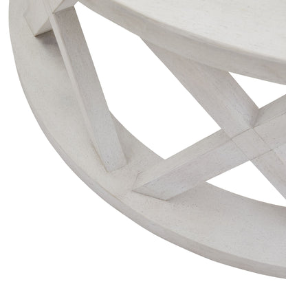 Stamford Plank Collection Round Coffee Table with rustic lattice pattern, luxury and designer furniture, modern premium home furnishings.