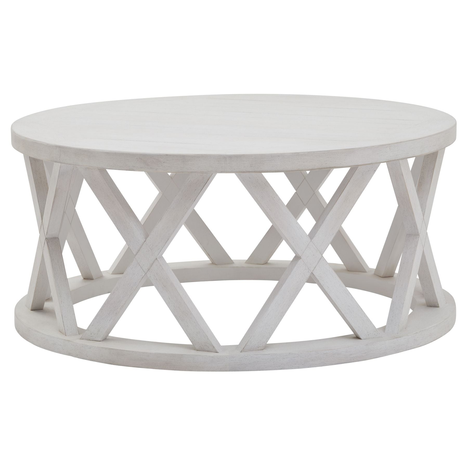 Stamford Plank Collection Round Coffee Table – Luxury Designer Modern Furniture with Distinctive Lattice Pattern for Premium Home Decor