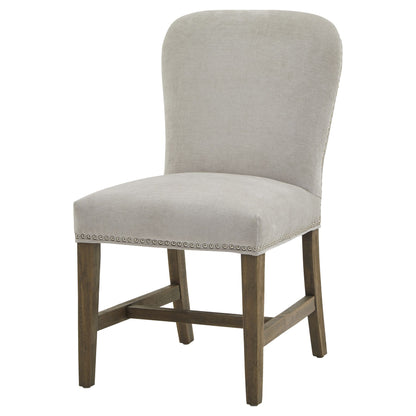 Cobham Grey Dining Chair - Luxury Furniture for Premium Home Decor, Designer & Modern Style with Weathered Oak Frame and Brass Studs.