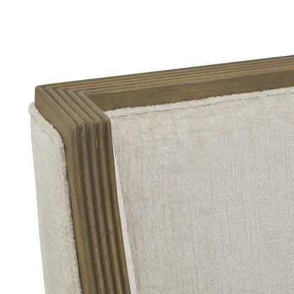 Albury Armchair corner detail, luxury modern furniture, wood and fabric blend for premium home decor by designer brand.
