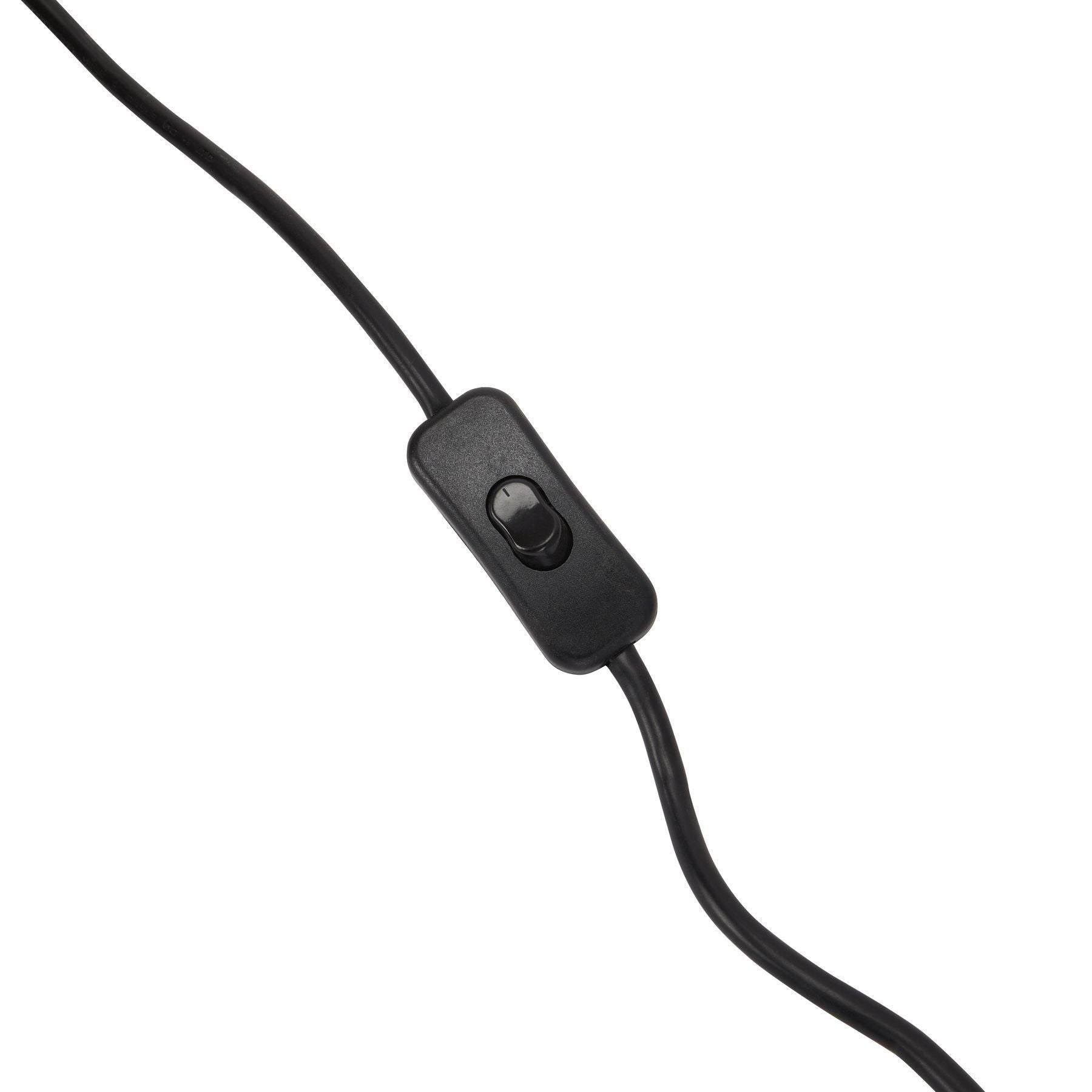 Black inline switch on lamp cord offering convenient on-off functionality for modern home lighting solutions.