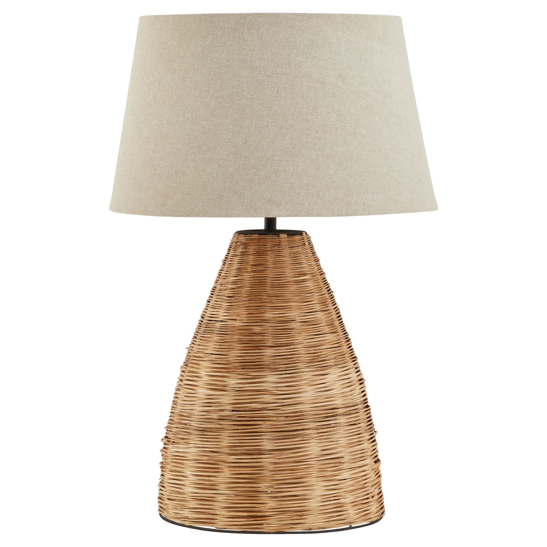 Conical Wicker Table Lamp with Linen Shade – Luxury Designer Furniture for Modern and Curated Home Decor, Premium Furnishings.