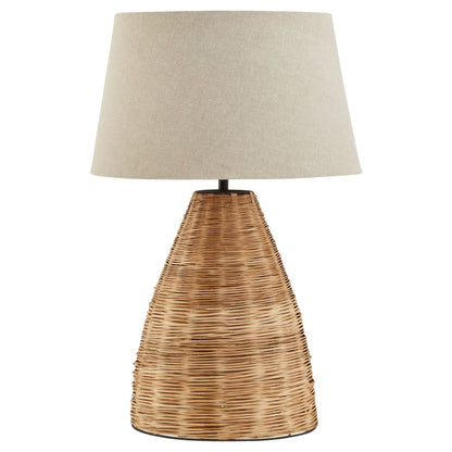 Conical Wicker Table Lamp with Linen Shade – Luxury Designer Furniture for Modern and Curated Home Decor, Premium Furnishings.