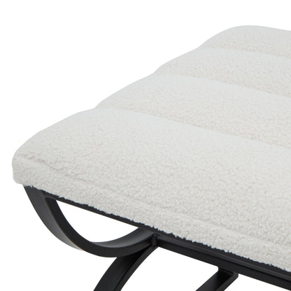 Boucle Ribbed Footstool – Luxury Furniture, Designer Elegance with cream upholstery, sleek black frame. Perfect for modern premium home decor.