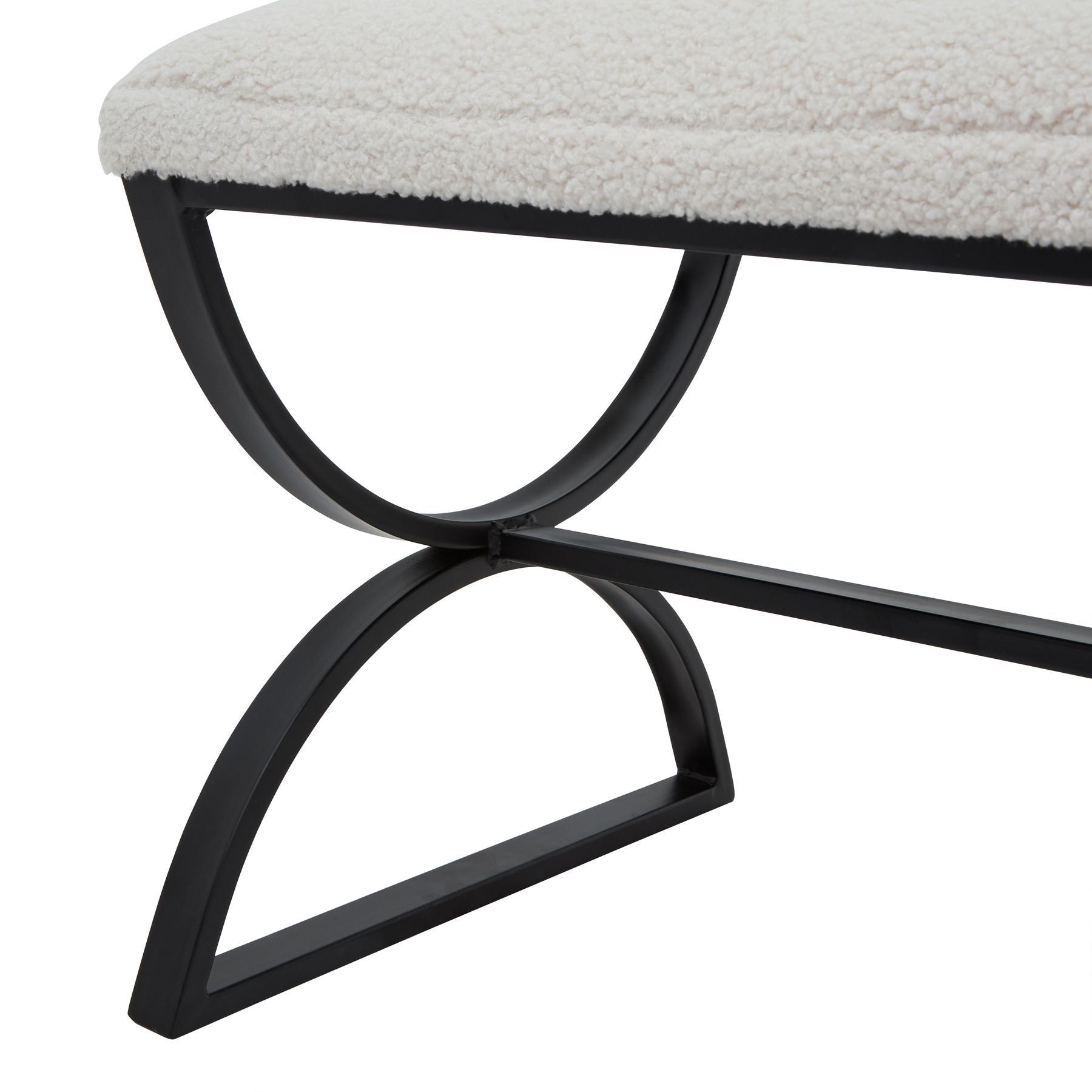 Luxury Boucle Ribbed Footstool with black metal frame - Modern Designer Furniture for Premium Home Decor