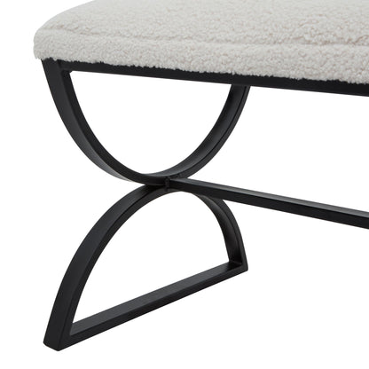 Luxury Boucle Ribbed Footstool with black metal frame - Modern Designer Furniture for Premium Home Decor