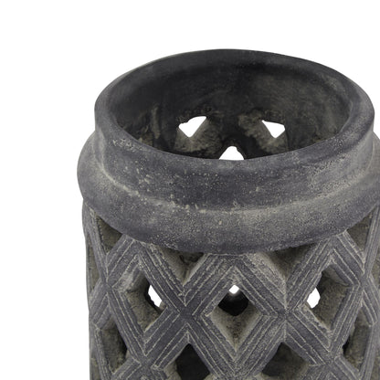Alt Tag: Amalfi Grey Large Lattice Lantern - Luxury Furniture with intricate geometric patterns and weathered finish for modern homes.