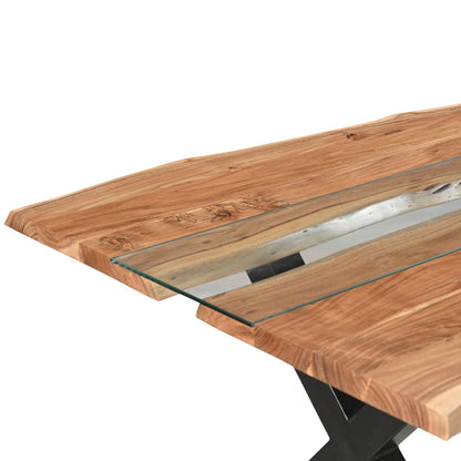 Live Edge Collection Large River Dining Table crafted from solid Acacia wood with glass river, luxury modern designer furniture.