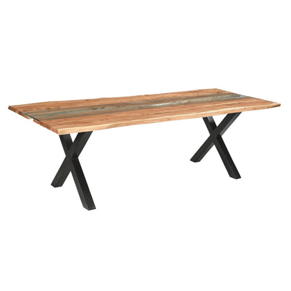 Live Edge Collection Large River Dining Table with Acacia wood and glass river. Luxury designer furniture for modern home decor.