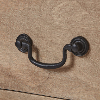 Close-up of black iron handle on Copgrove Collection 3 Drawer Console, showcasing luxury and designer furniture craftsmanship.